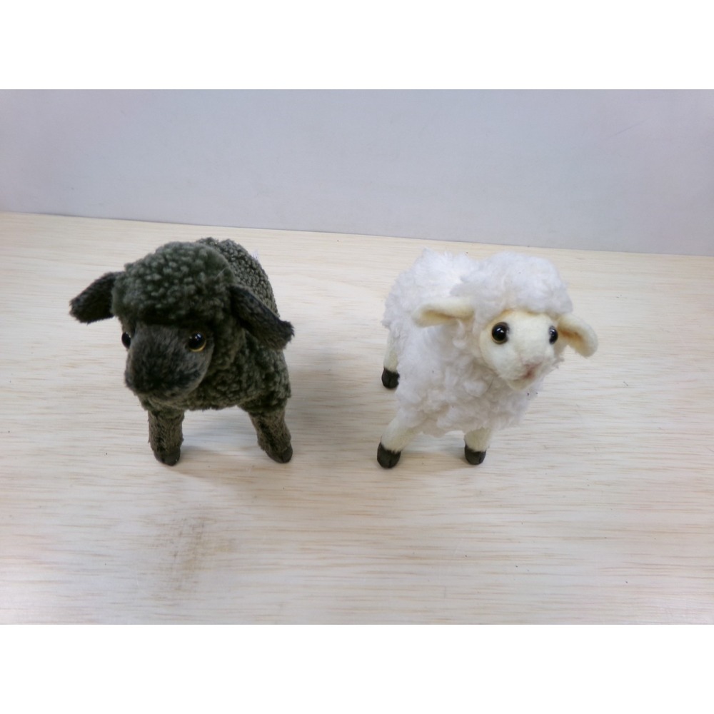 Hansa 2010 Plush Lamb Sheep Lot of 2 Black & White Realistic Stuffed Animals‎ 7"